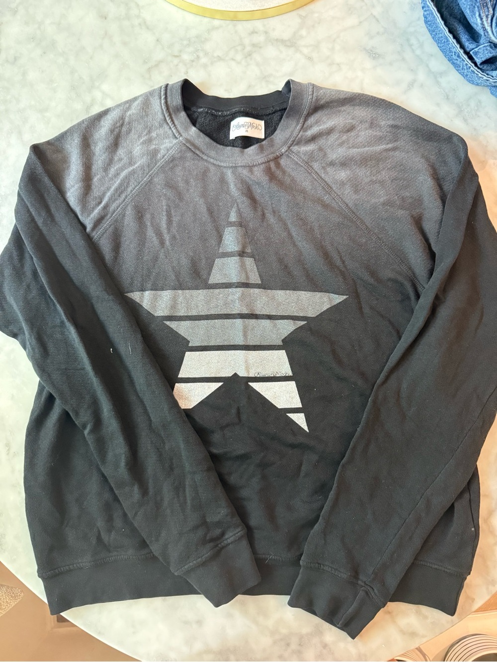 Lauren Moshi Black Crewneck Sweatshirt with Silver Star Graphic